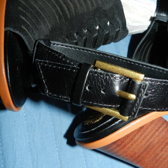 Vince Camuto Woman's Frenela Black Suede Woven Block Heel Shoes NWT - Picture 8 of 11